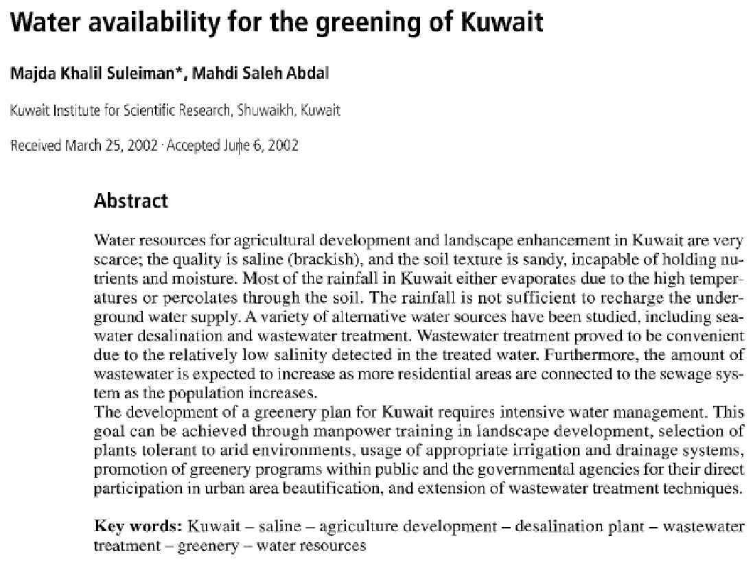 Water availability for the greening of Kuwait