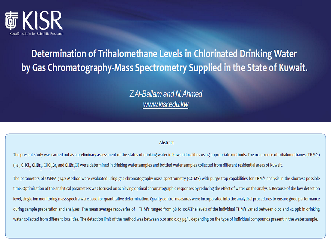 Determination of Trihalomethane Levels in Chlorinated Drinking Water